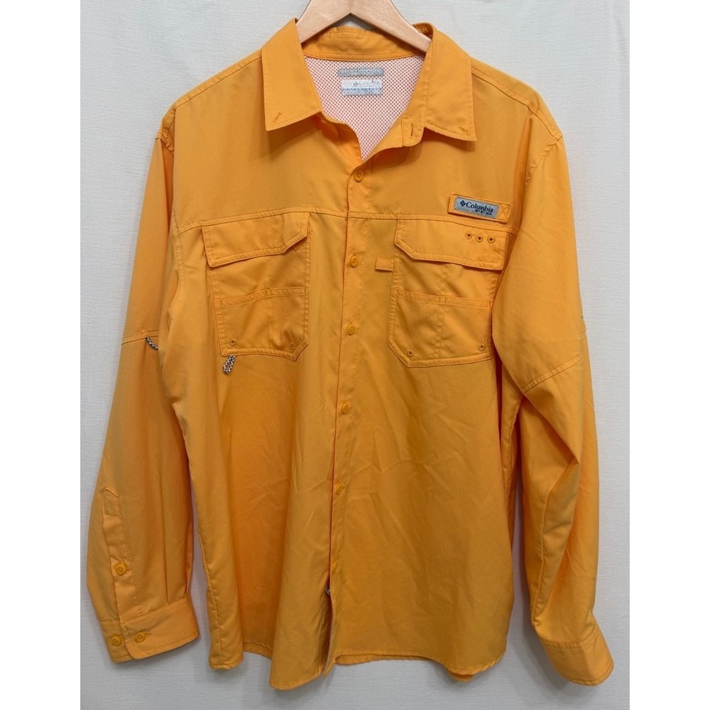 Columbia PFG Bahama II  Yellow Orange Long Sleeve Fishing Shirt Men's Medium UPF